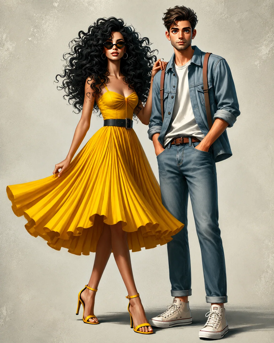 Couple in yellow and blue fashion styling