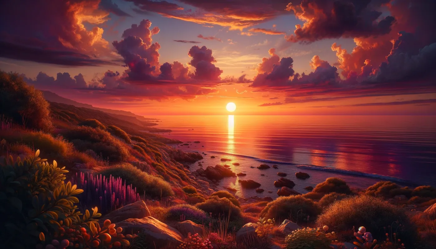 Wide seaside sunset landscape