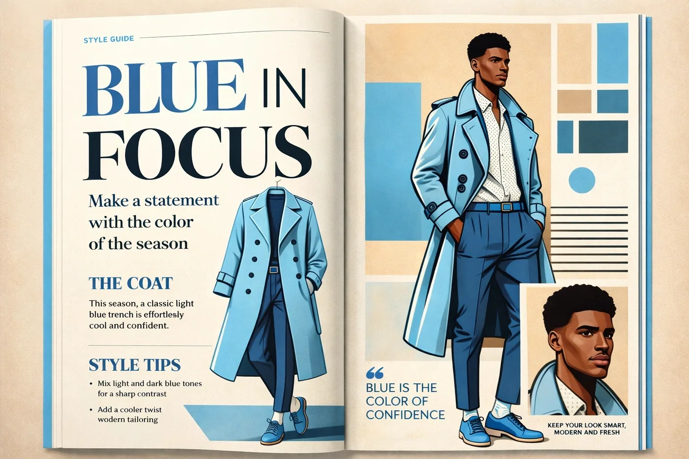 Blue fashion editorial spread