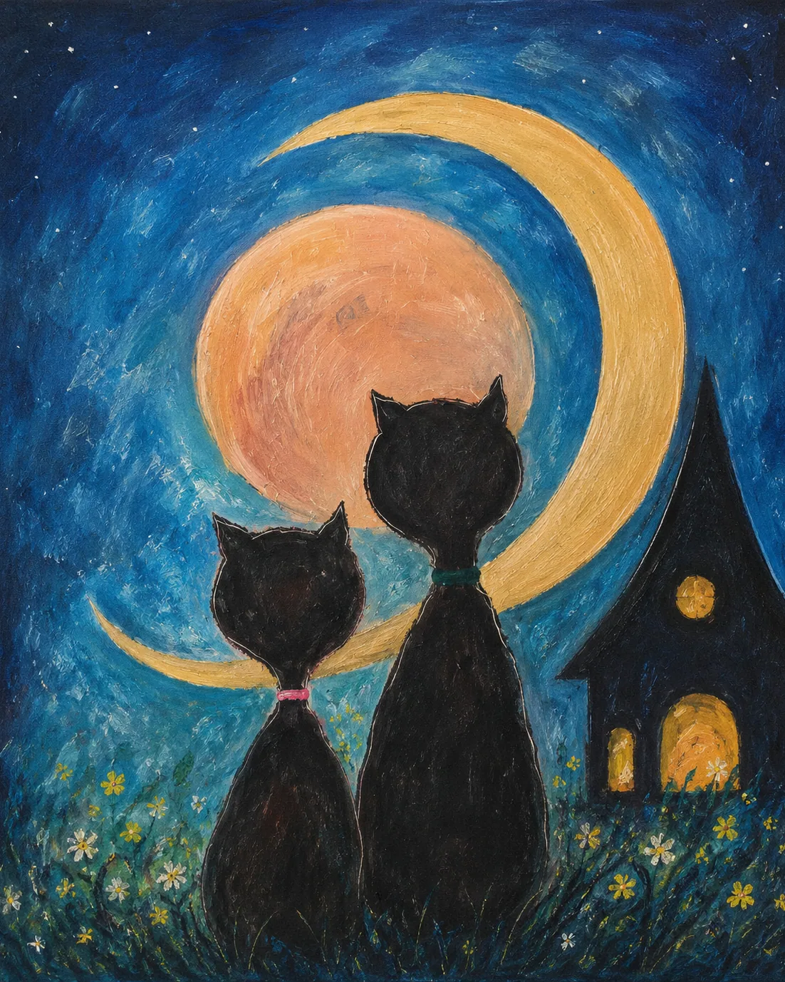 Cats under an enchanted moon from the shared Tinto archive