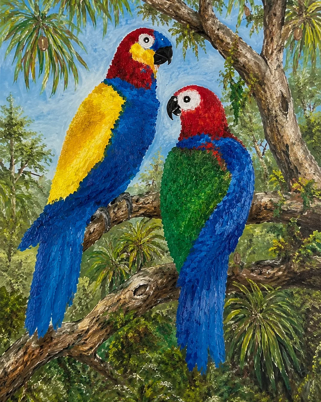 Colorful parrots in a tropical jungle from the shared Tinto archive